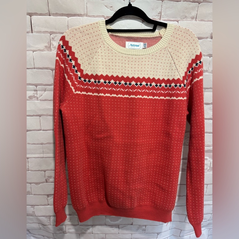 National Fair Isle Knit Sweater Women's Size‎ PM Red Cream Holiday Festive